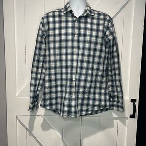 Ben Sherman Blue and Black Dress Shirt Classic Plaid Design